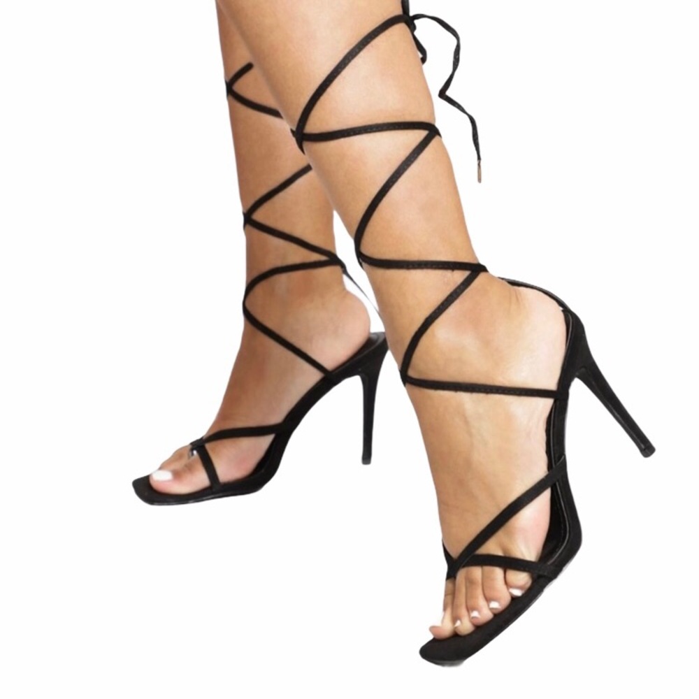 Boohoo Tie Leg Stiletto High Heeled Sandal